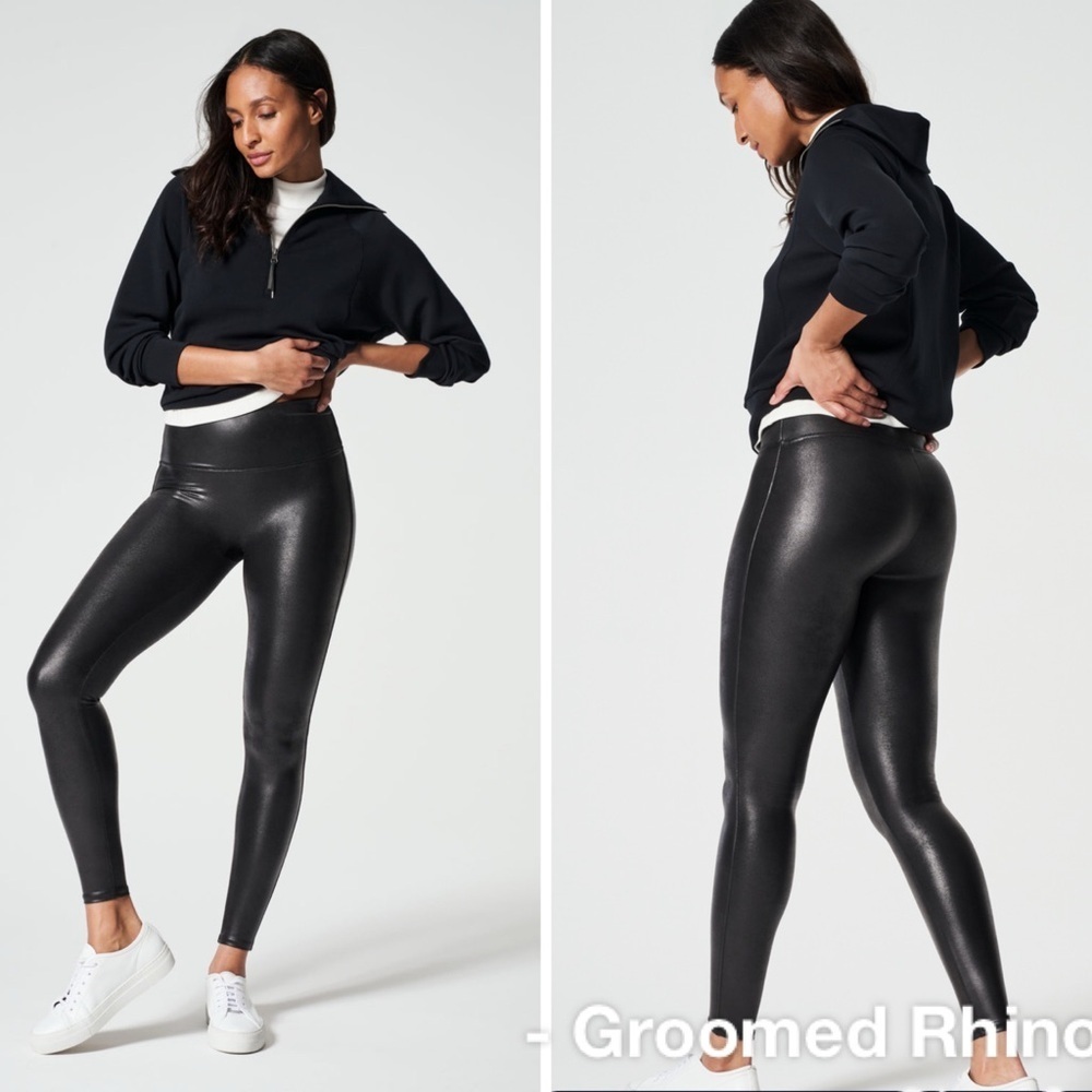 Spanx Black Faux Leather Leggings Size XL